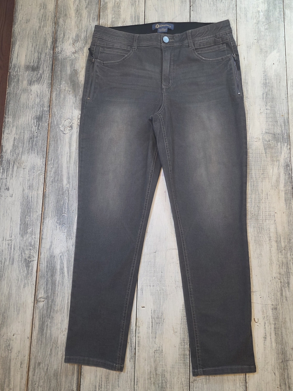 Democracy Women's Charcoal Slim Cut Jeans W Decorative Zippers By Pockets sz 12